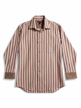 Mens Banana Republic Vertical Stripe Dress Shirt in Pink & Cream.Paisley cuffs.